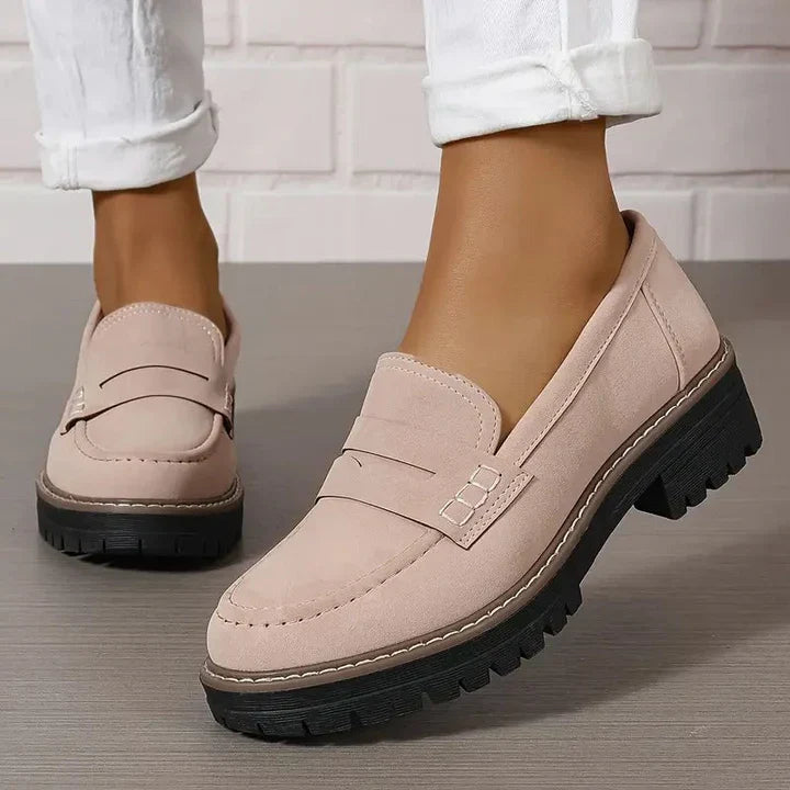 Ladies Loafers - Stylish Block-Heeled Moccasins