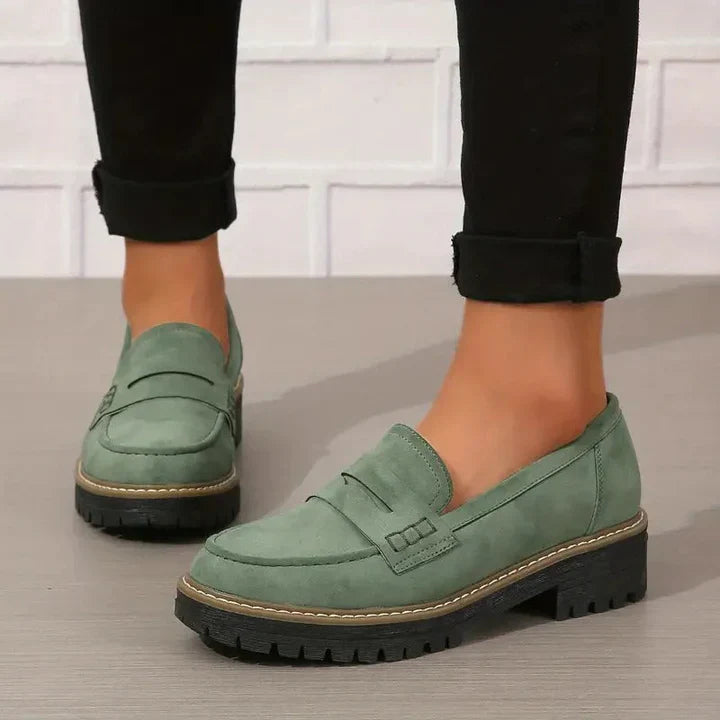 Ladies Loafers - Stylish Block-Heeled Moccasins