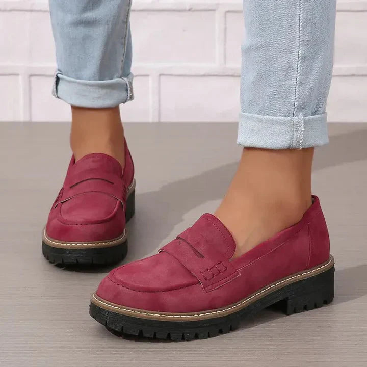 Ladies Loafers - Stylish Block-Heeled Moccasins