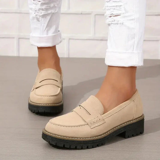 Ladies Loafers - Stylish Block-Heeled Moccasins