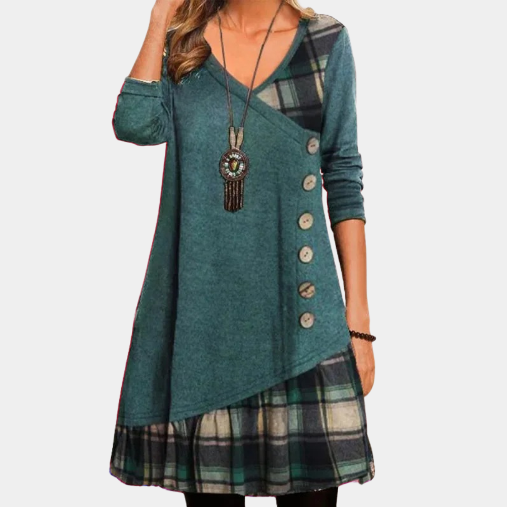 Ladies Midi Dress - Stylish Checked Asymmetrical Tunic
