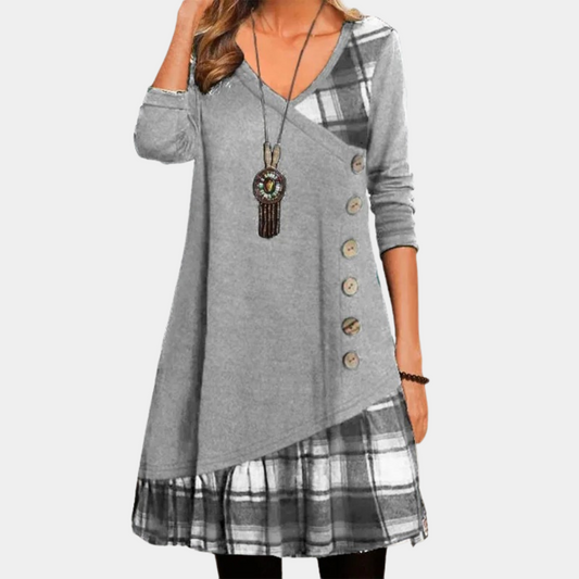 Ladies Midi Dress - Stylish Checked Asymmetrical Tunic