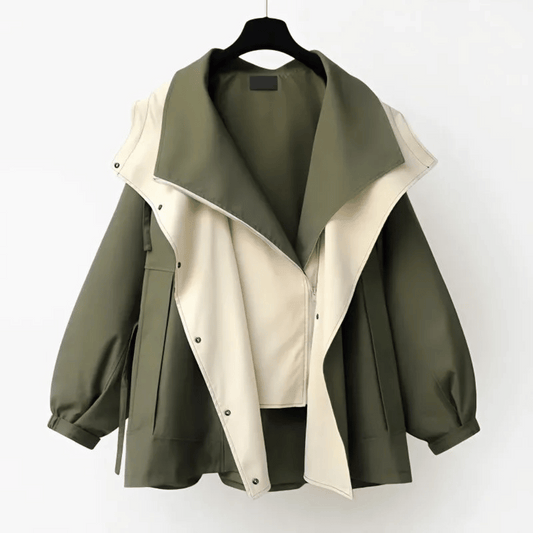 Ladies oversized trench coat - stylish green utility jacket