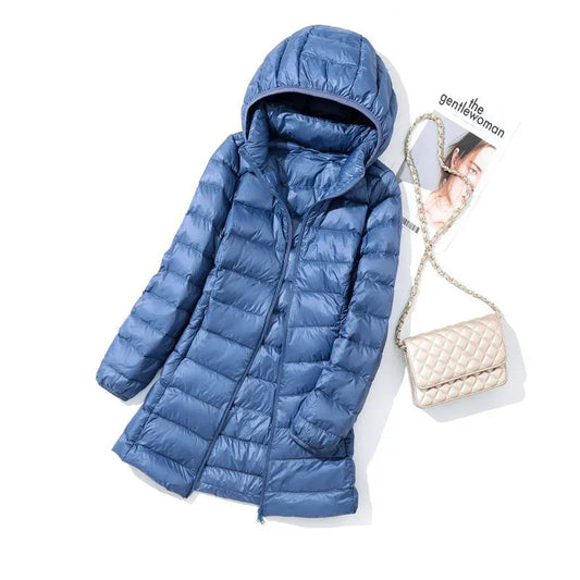 Ladies Packable Puffer Coat - Stylish Insulated Jacket With Removable Hood