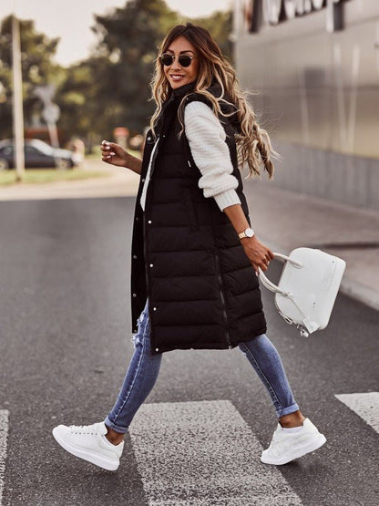 Ladies Padded Gilet - Stylish Long Sleeveless Vest For Women
