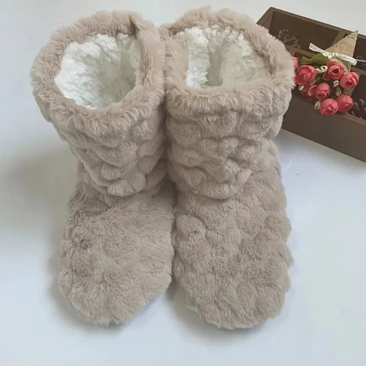 Ladies plush house boots - cosy faux fur slipper socks