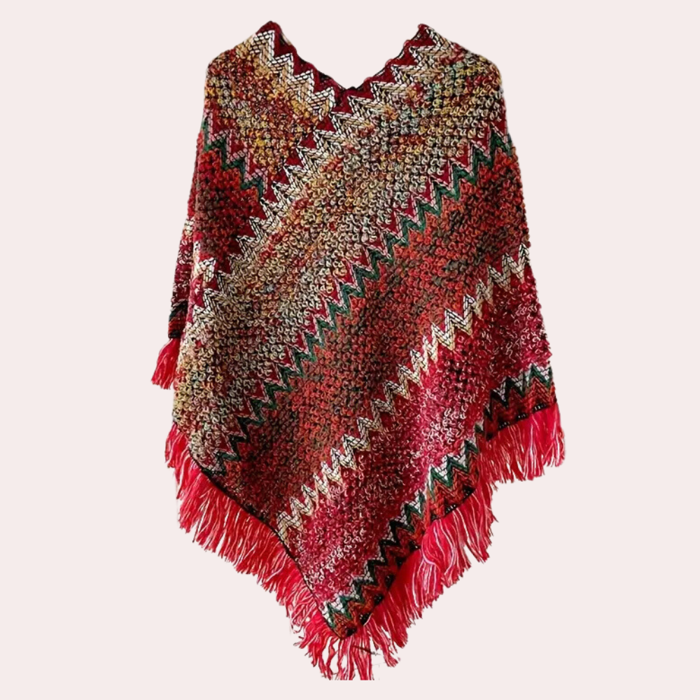 Ladies Poncho - Stylish Knitted Shawl With Fringe