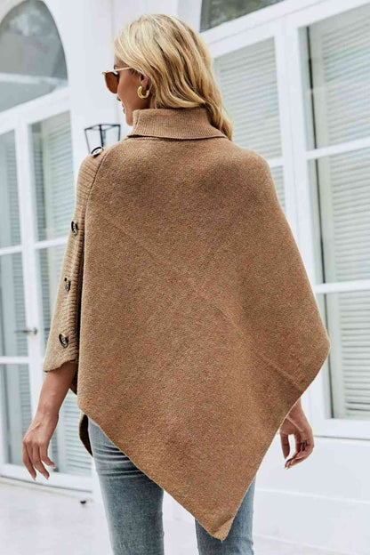 Ladies Poncho Sweater - Stylish Knit With High Collar