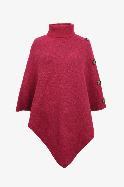 Ladies Poncho Sweater - Stylish Knit With High Collar