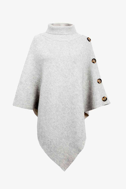 Ladies Poncho Sweater - Stylish Knit With High Collar