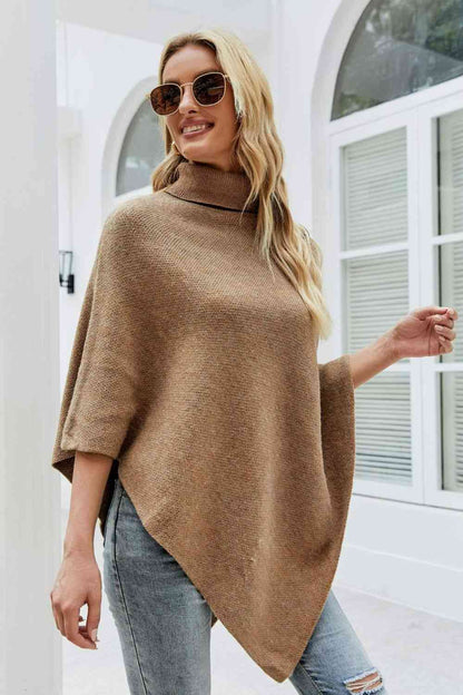 Ladies Poncho Sweater - Stylish Knit With High Collar