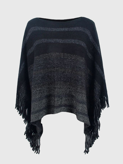 Ladies Poncho With Fringes - Stylish Knitted Wrap Top