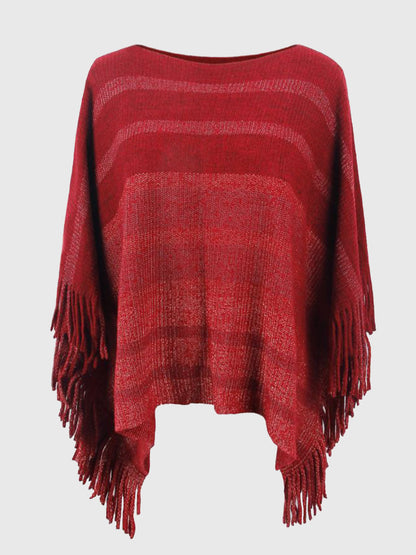 Ladies Poncho With Fringes - Stylish Knitted Wrap Top