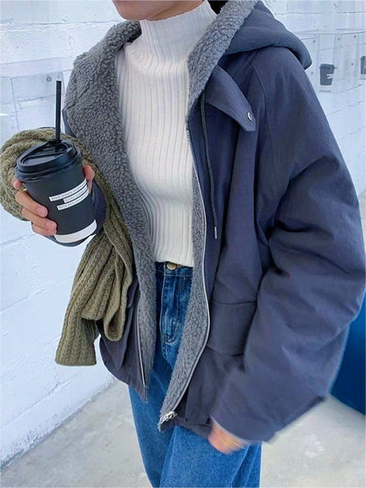 Ladies reversible fleece parka - cosy winter jacket for warmth