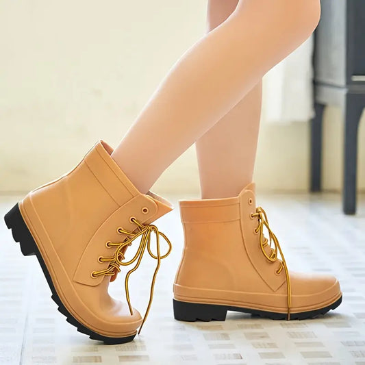Ladies rubber ankle boots - waterproof lace-up footwear
