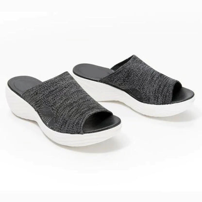 Ladies Slide Sandals - Stylish Grey Slip-On Footwear
