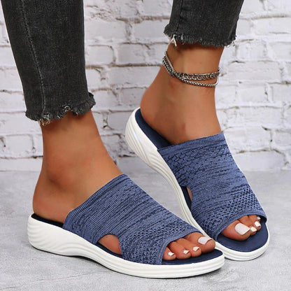Ladies Slide Sandals - Stylish Grey Slip-On Footwear