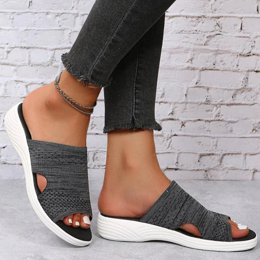 Ladies Slide Sandals - Stylish Grey Slip-On Footwear