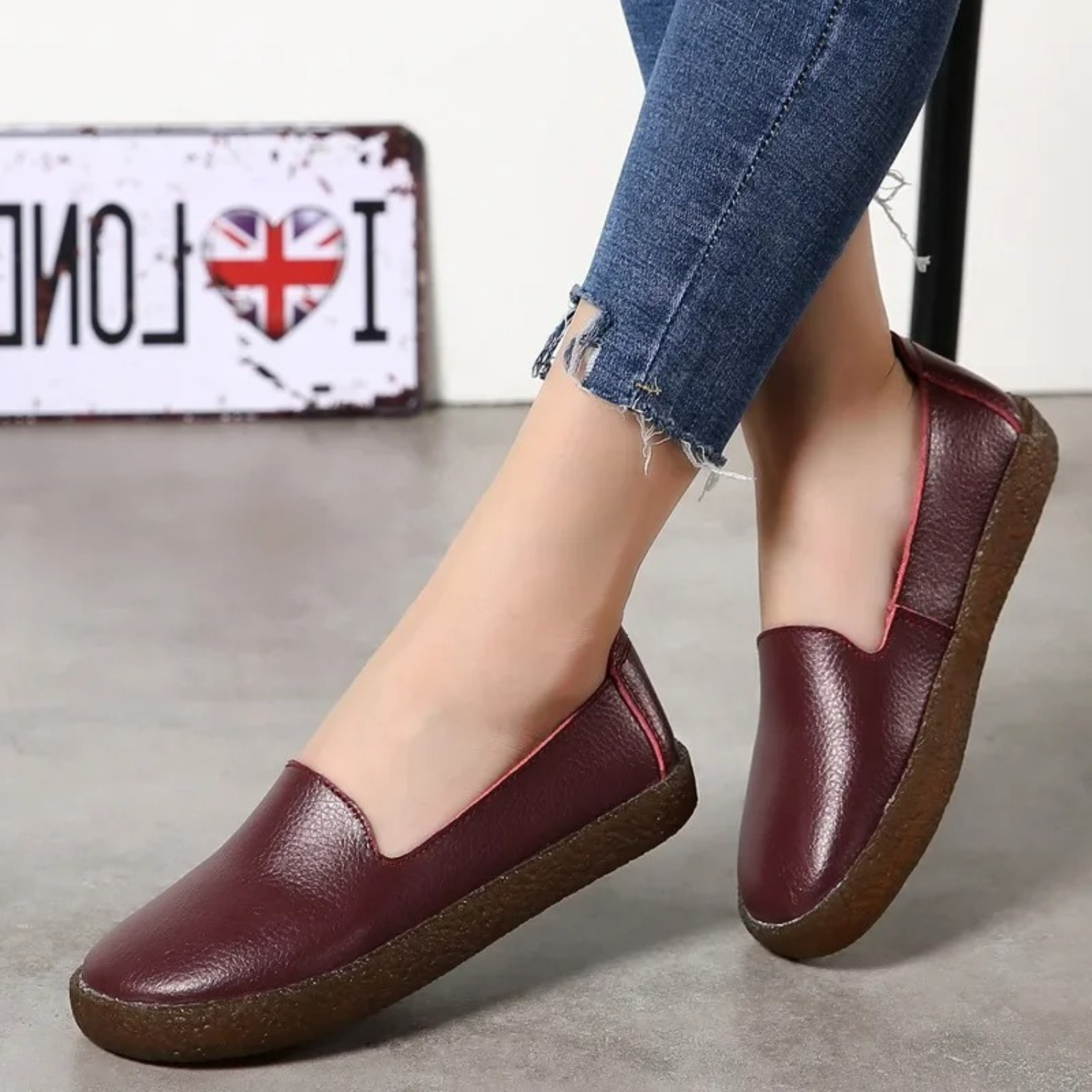Ladies Slip-On Shoes - Sleek Leather Loafers For Casual Wear