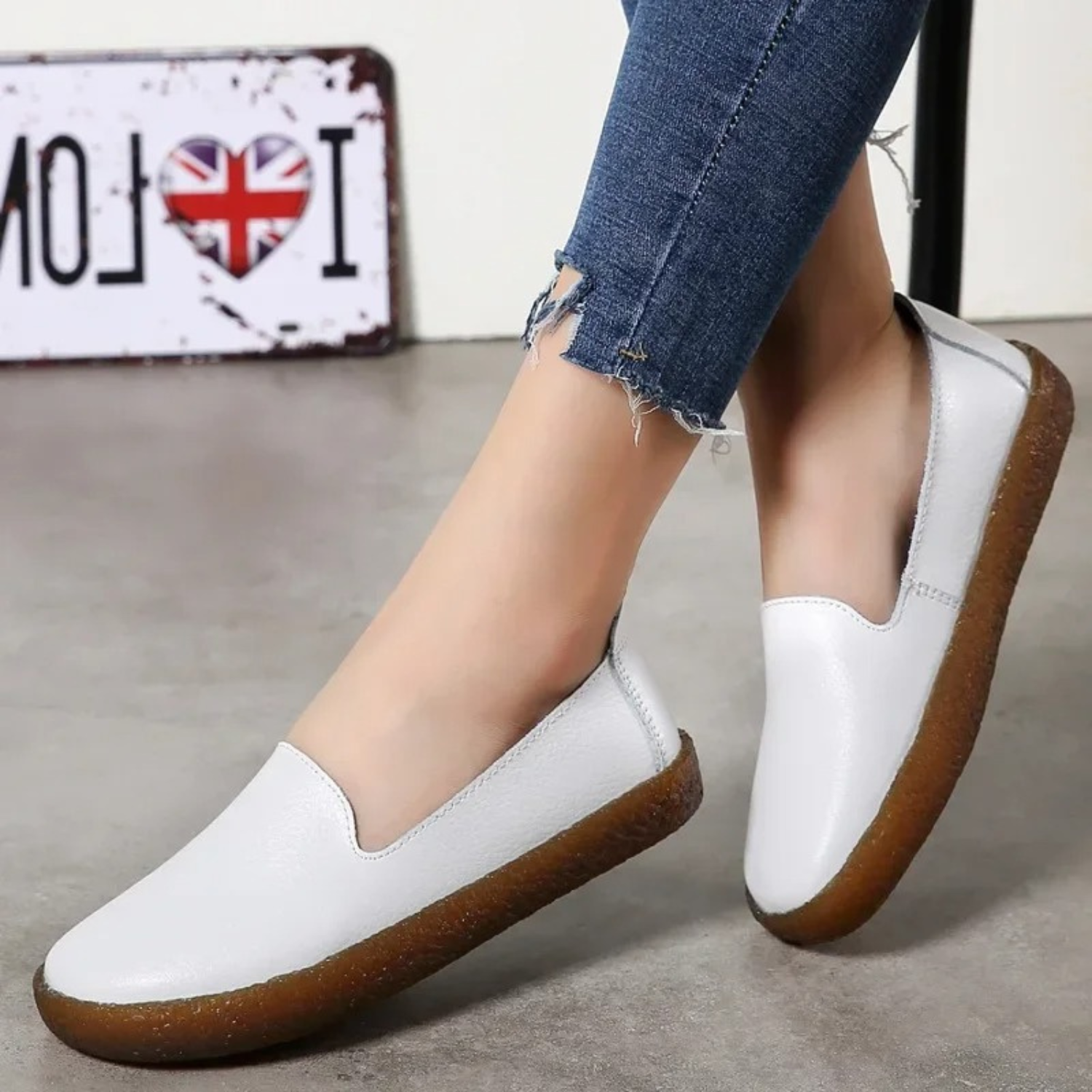 Ladies Slip-On Shoes - Sleek Leather Loafers For Casual Wear