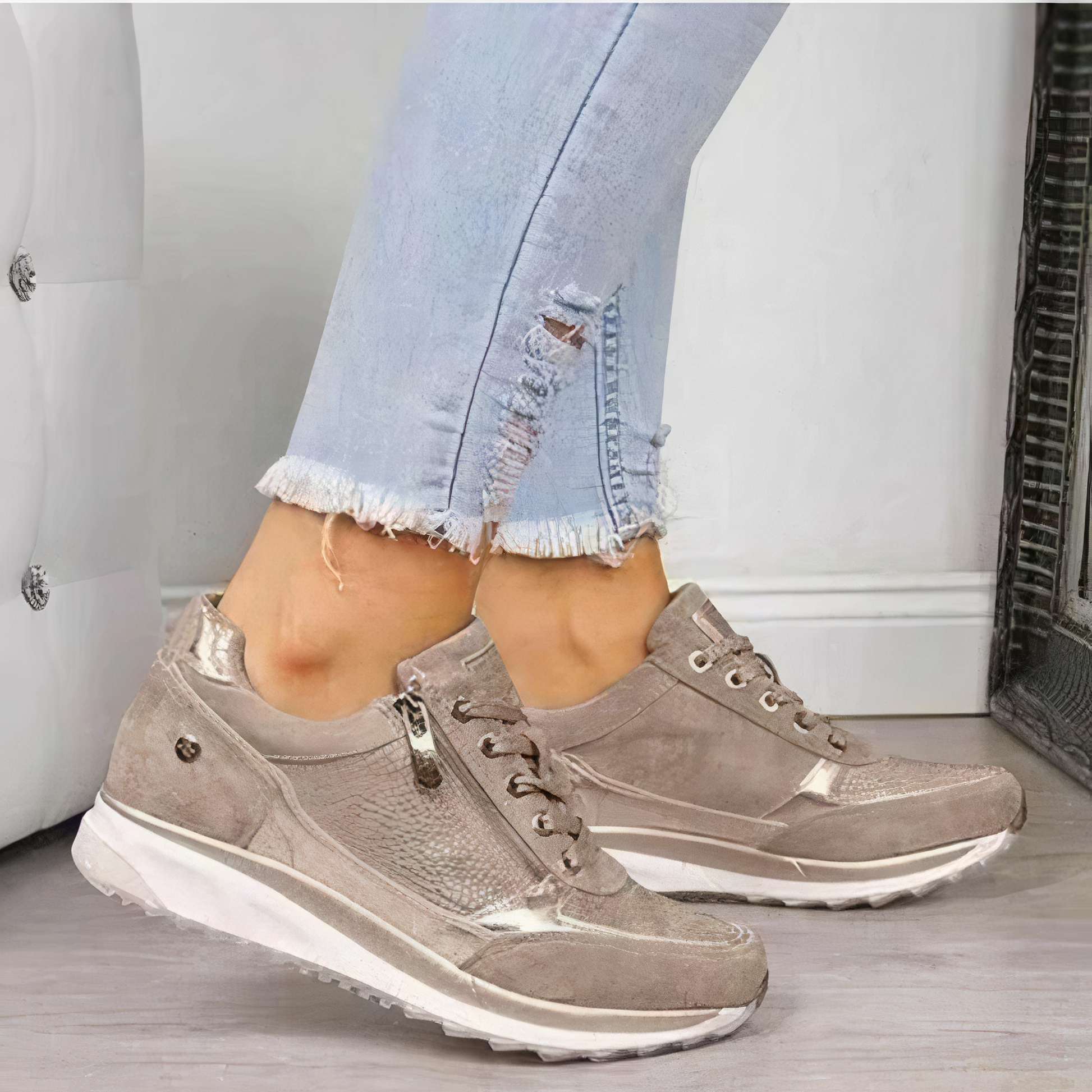 Ladies Sneakers - Stylish Grey Casual Footwear For Cozy