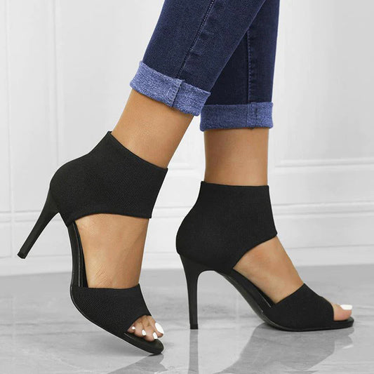 Ladies Stiletto Ankle Boots - Versatile Black Footwear With Chic Design