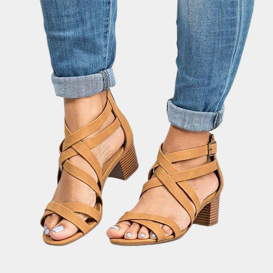 Ladies Strappy Heeled Sandals - Elegant Block Heel Footwear