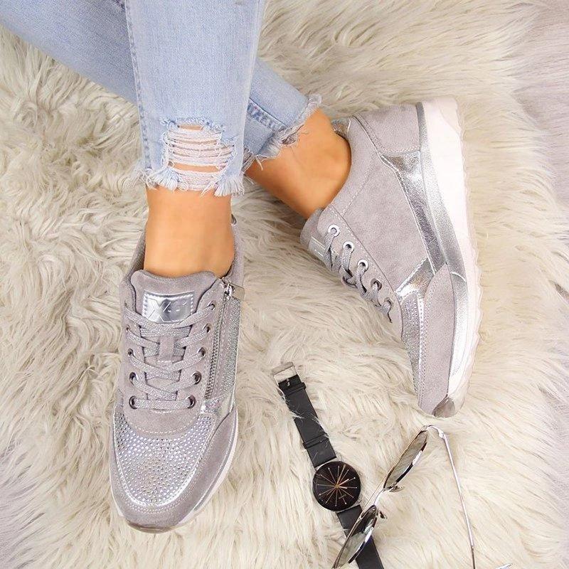 Ladies Trainers - Versatile Grey Lace-Up Footwear With Great Support