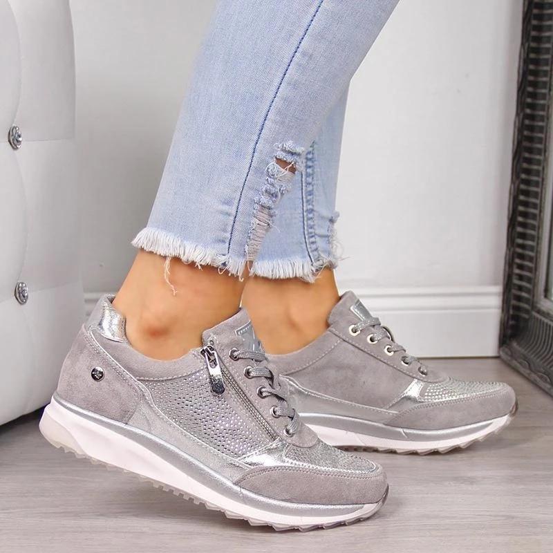 Ladies Trainers - Versatile Grey Lace-Up Footwear With Great Support