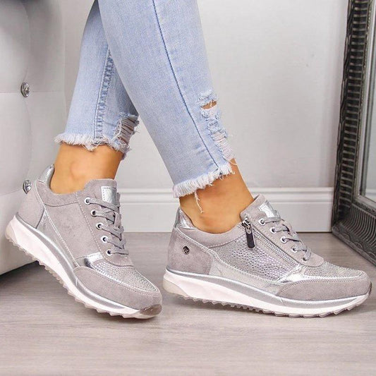 Ladies Trainers - Versatile Grey Lace-Up Footwear With Great Support