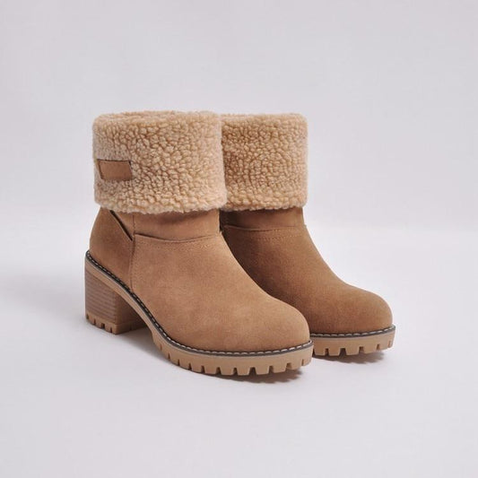 Ladies Winter Ankle Boots - Luxe Sheepskin-Lined Heeled Boots