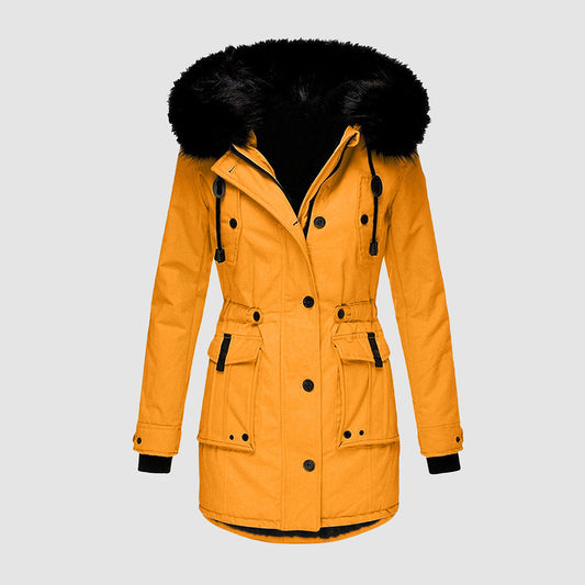 Ladies Winter Parka Coat - Trendy Hooded Jacket With Faux Fur Trim