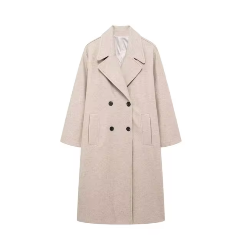 Ladies Winter Trench Coat - Sophisticated Long Double-Breasted Outerwear
