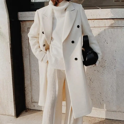 Ladies wool blend coat - elegant double-breasted outerwear