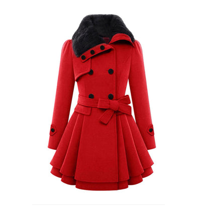 Ladies Wool Blend Trench Coat - Elegant Long Winter Coat