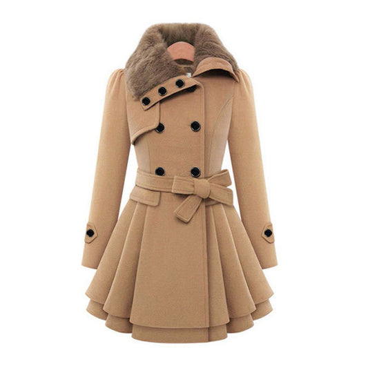 Ladies Wool Blend Trench Coat - Elegant Long Winter Coat