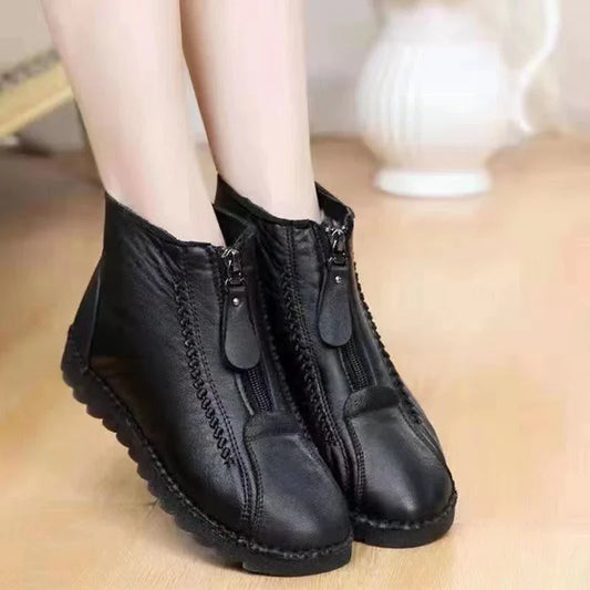 Leather Ankle Boots - Stylish Ladies Zip-Up Footwear