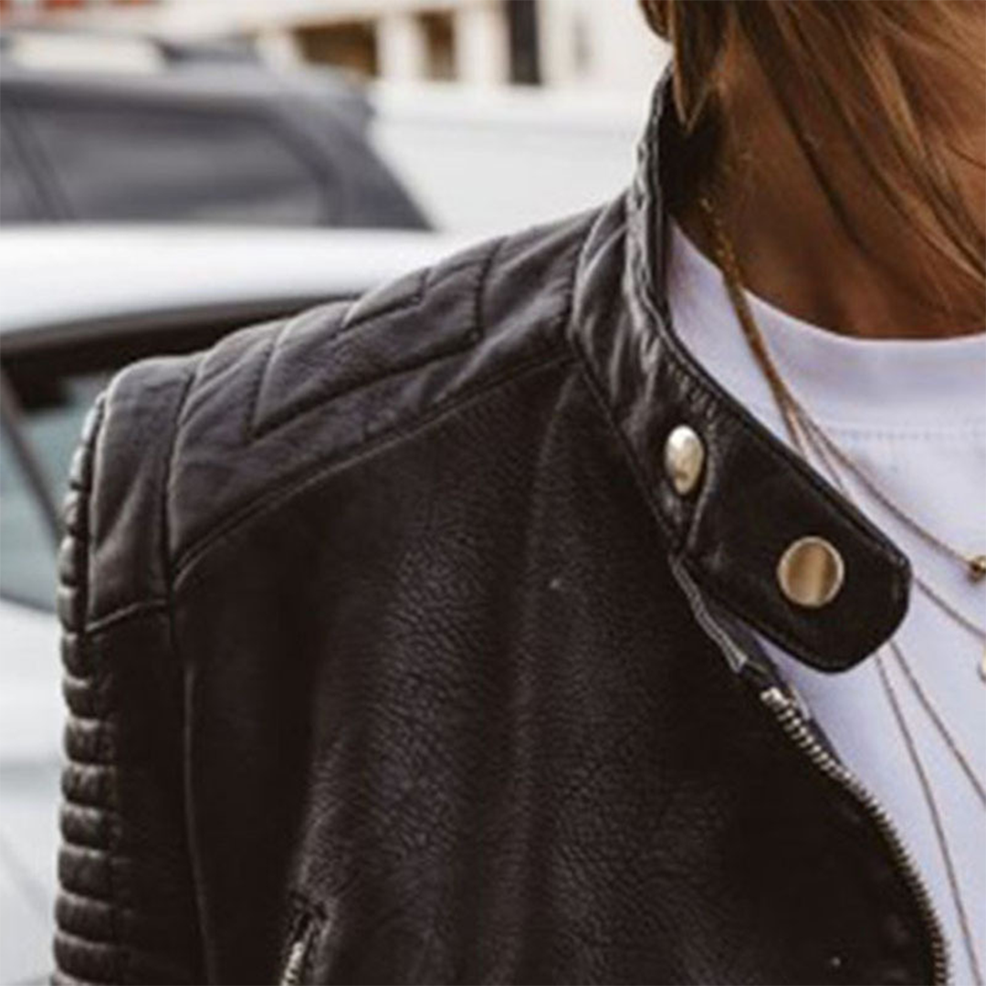 Leather Biker Jacket - Stylish Black Ladies Jacket
