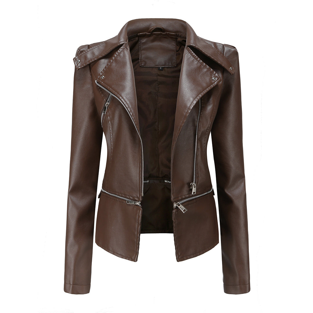 Leather biker jacket - stylish ladies fitted jacket