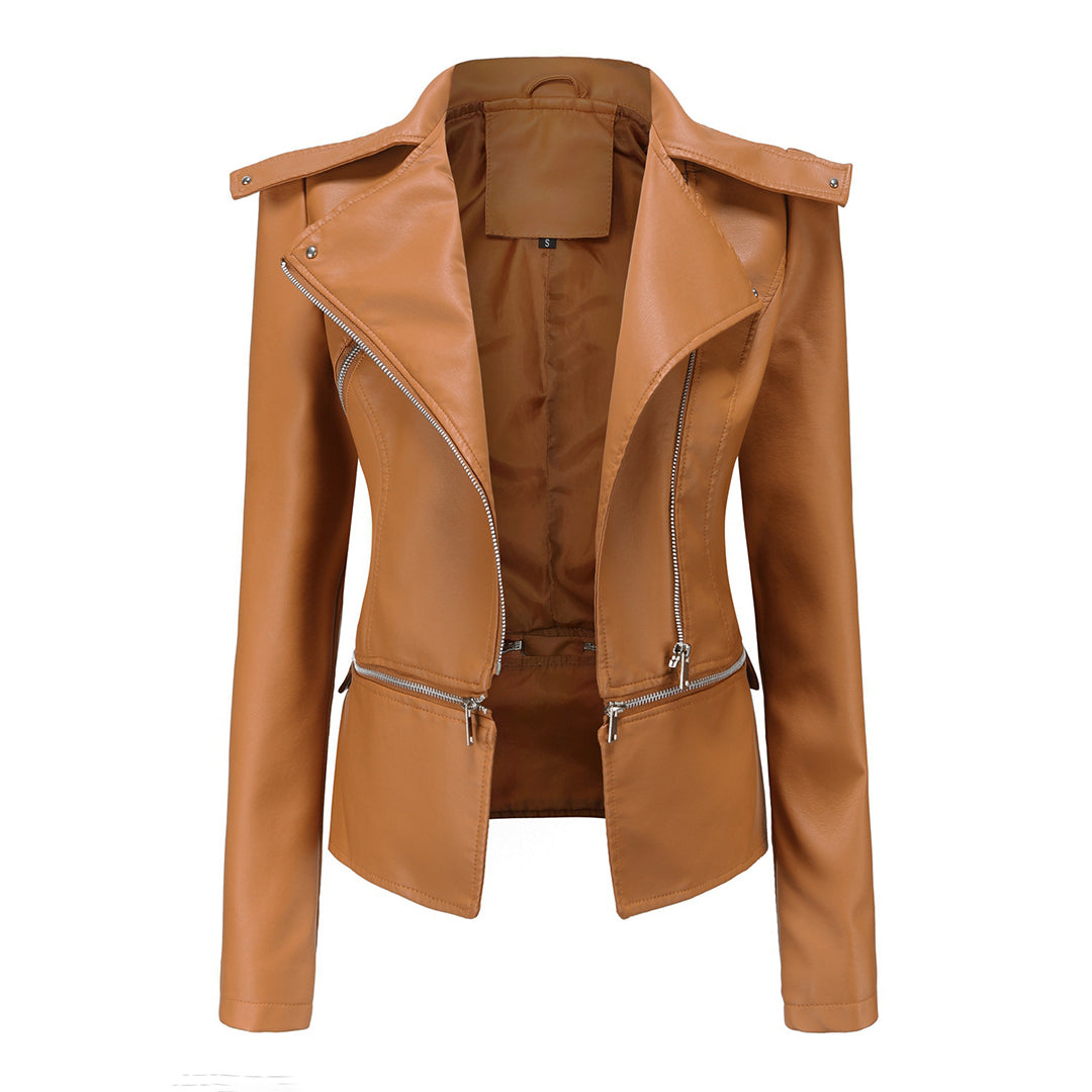Leather biker jacket - stylish ladies fitted jacket