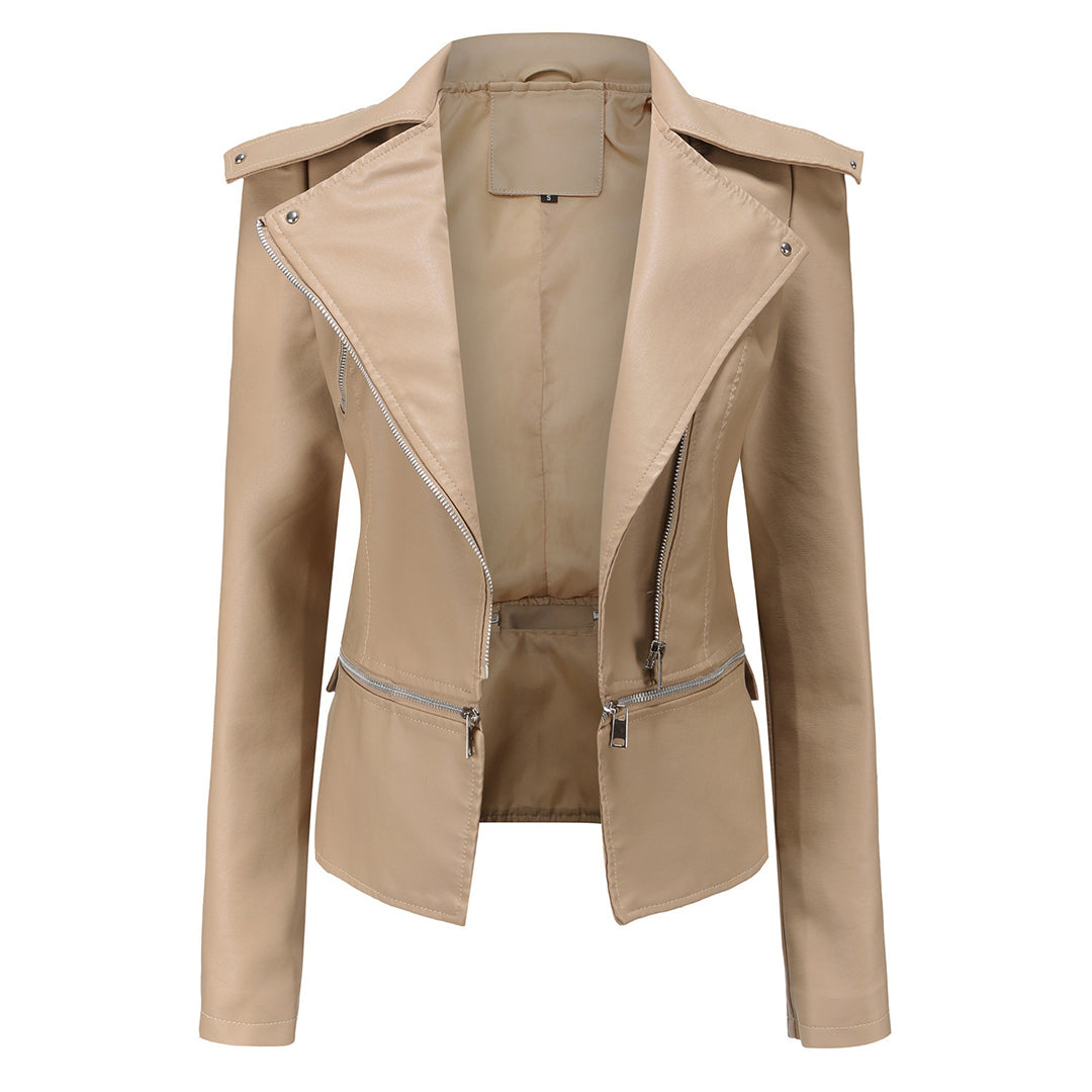 Leather biker jacket - stylish ladies fitted jacket