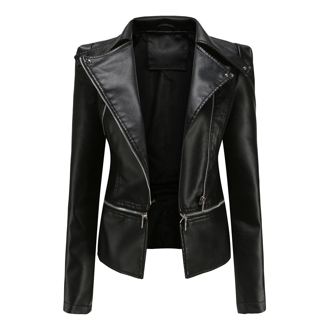 Leather biker jacket - stylish ladies fitted jacket