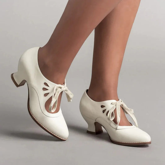 Leather Heeled Shoes - Chic Vintage-Inspired Footwear