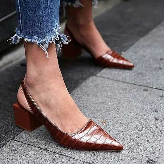 Leather Slingback Heels - Chic Brown Ladies Shoes