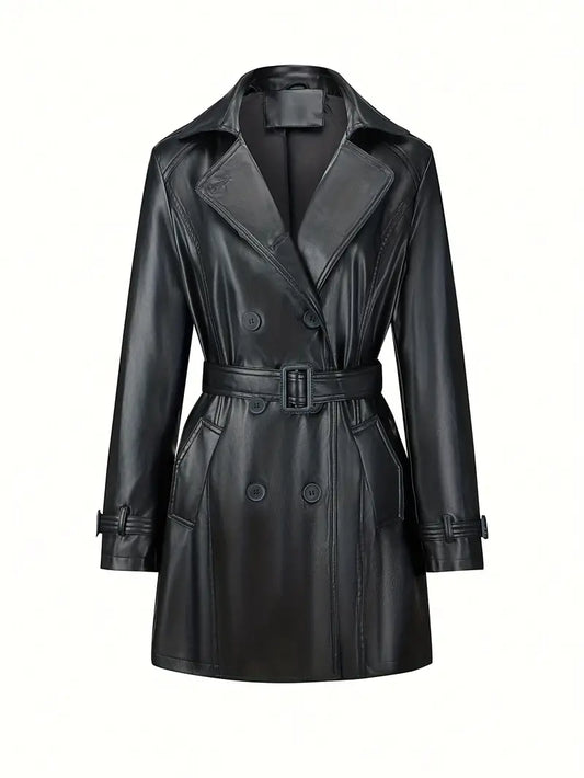 Leather Trench Coat - Stylish Long Black Ladies Coat