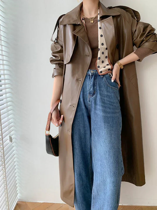 Leather Trench Coat - Stylish Long Ladies Coat