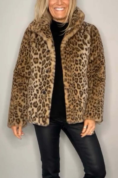 Leopard print faux fur coat - stylish ladies winter outerwear