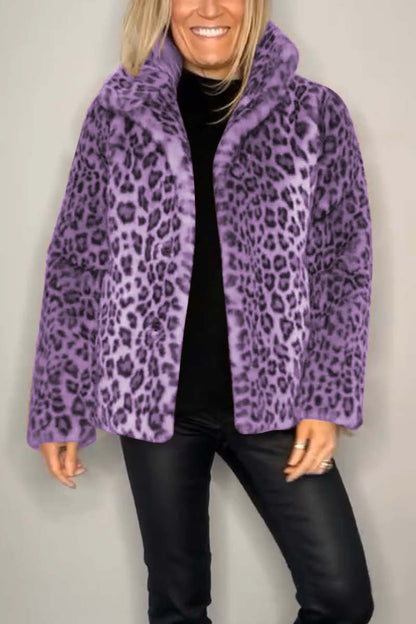 Leopard print faux fur coat - stylish ladies winter outerwear