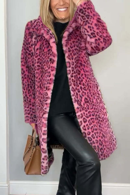 Leopard print faux fur coat - stylish ladies winter outerwear