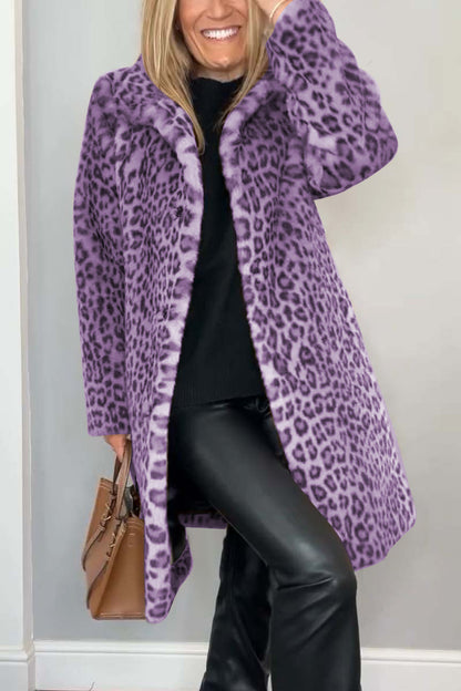 Leopard print faux fur coat - stylish ladies winter outerwear